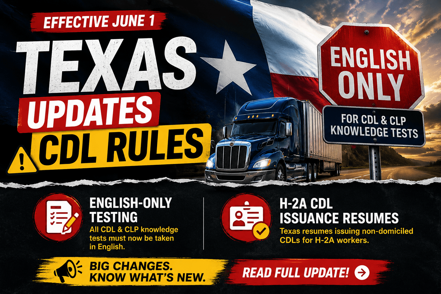 Texas Updates CDL Rules: English-Only Testing & H-2A CDL Issuance Resumes